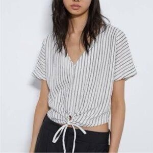 Zara Black and White Striped Blouse